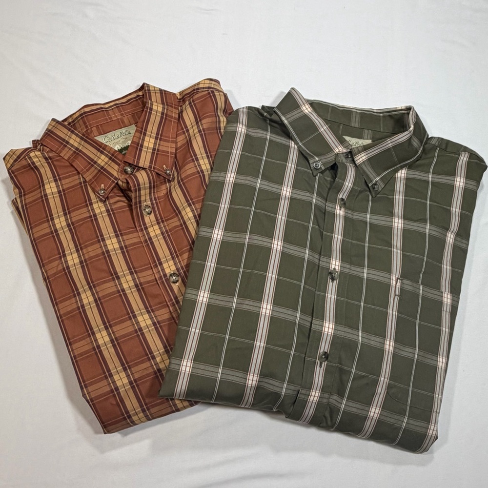 Lot of 2 - Cabela's Outfitter Series Plaid Button-Down Shirts Green and Rust XXL